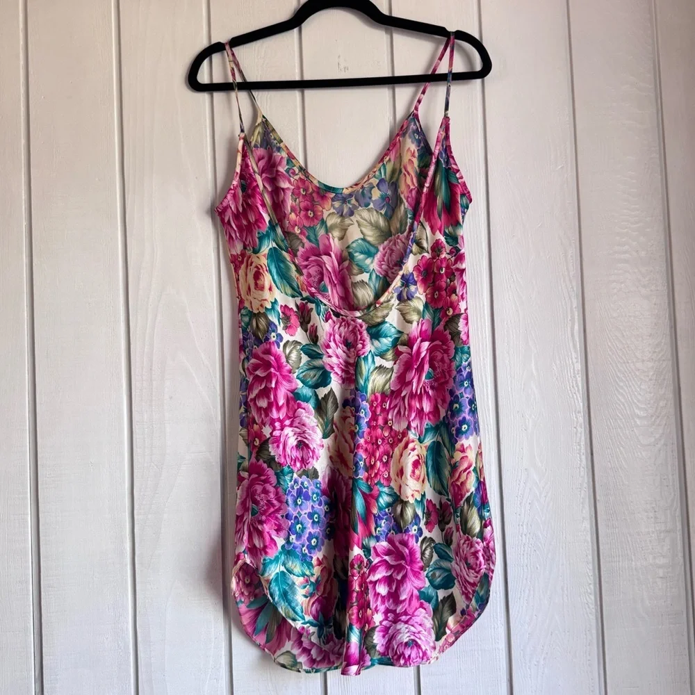 Vintage L.A. Intimates Floral Satin Slip Dress - Picture 2 of 6